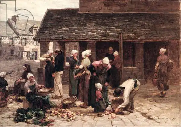 Lhermitte, Léon Augustin: Der Marktplatz von Ploudalmezeau, Bretagne