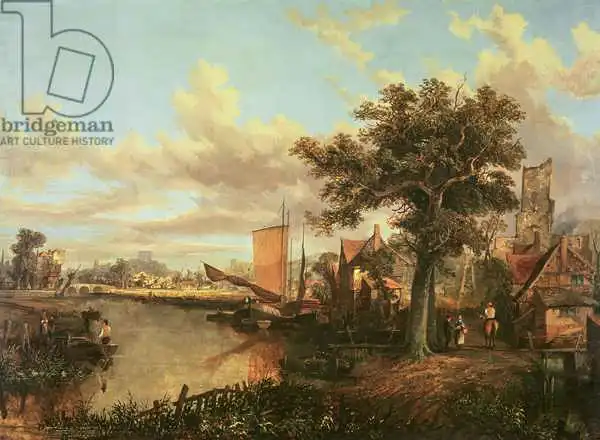 Anglická škola (19. století): River Yare with a distant view of Norwich