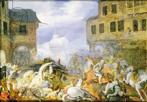 Savery, Roelandt Jacobsz: Street Battle in the Malostranske Namesti (Kleinseit), Platz at Prague