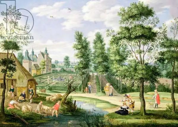 Oosten, Isaak van: Figures in the Grounds of a Country House
