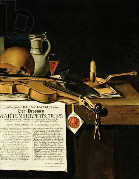 Leemans, Antonius: Vanitas still life homage to Admiral Marten Herpertszwoon Tromp