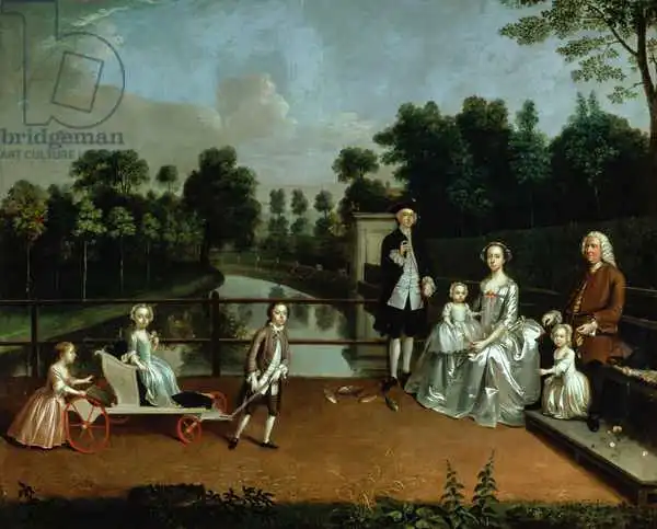 Devis, Arthur: Un groupe familial sur une terrasse dans un jardin