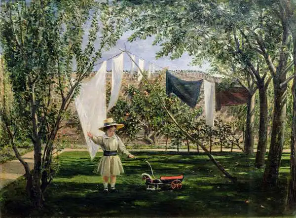 Leslie, Charles Robert: Garden Scene, with a boy, the artist son George Dunlop Leslie