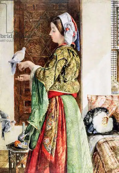 Lewis, John Frederick: Fille avec deux colombes en cage, le Caire