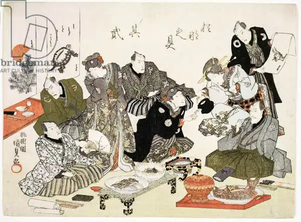 Kunisada, Utagawa: S. 61-1938 Mal- und Kalligraphie-Party im Manpachiro Teaehouse für Begleitdruck siehe 69776