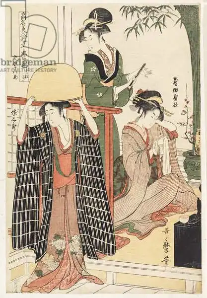 Utamaro, Kitagawa: P.356-1945 Scène 9, comparaison des beautés célèbres et de la Loyal League