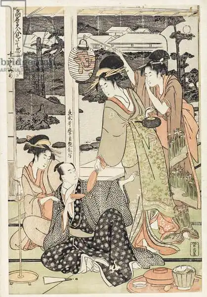Utamaro, Kitagawa: P.359-1945 Scène 12, comparaison des beautés célèbres et de la Loyal League