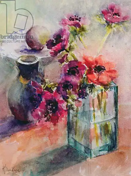 Armitage, Karen: Anémones en vase en verre vert