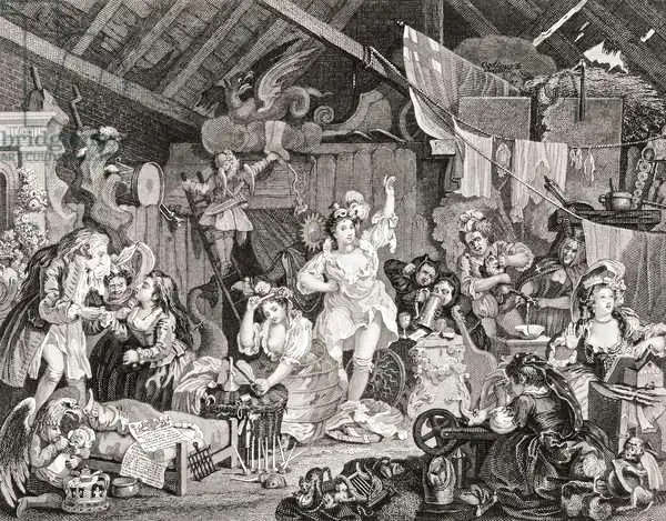 Hogarth, William: Strolling Players rehearsing in a Barn, engraved by G Presbury