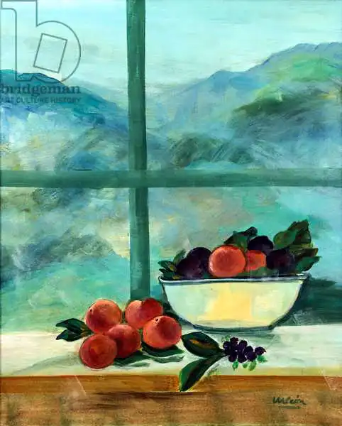 Leon, Marisa: Interior con ventana y frutas
