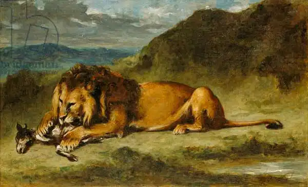 Delacroix, Eugene: León devorando una cabra