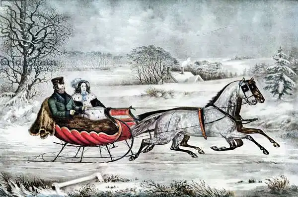 Currier, N.: The Road - Winter (Currier and his 2nd wife, Laura Ormsbee, 1843)