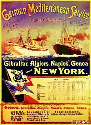 Unknown: German Mediterranean Line, affiche publicitaire pour la North German Lloyd et la Hamburg Line