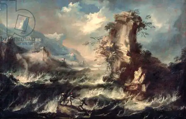 Ricci, Marco: Paysage marin italien avec des rochers et des figures