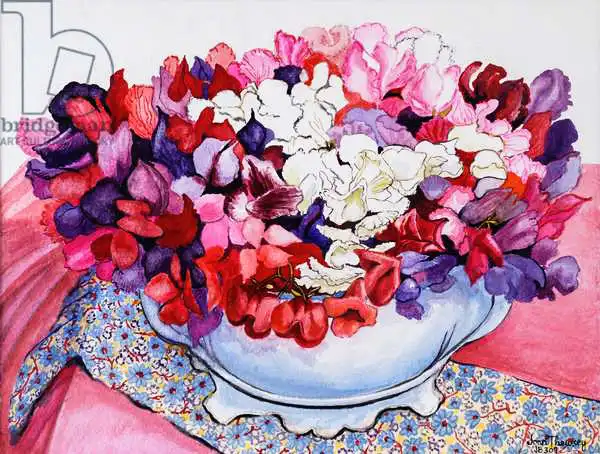 Thewsey, Joa: Sweet Peas in a Victorian Pot with Textiles 2012
