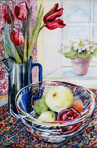 Thewsey, Joa: Tulips in a Jug, with a Glass Bowl 2003