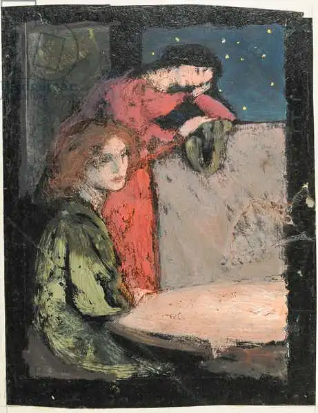 Robinson, Frederick Cayley: Deux filles par une table regardent une nuit étoilée