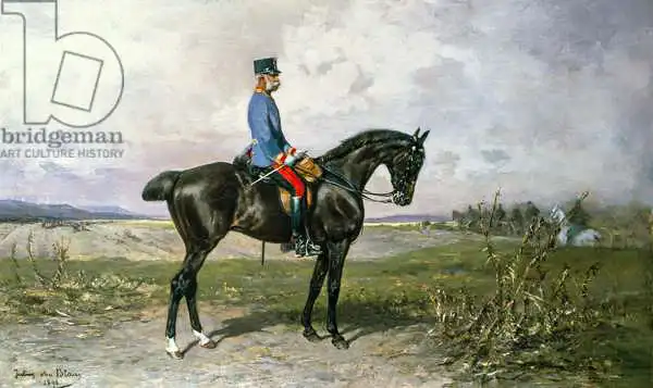 Blaas, Julius von,: Emperor Franz Joseph I on his Austrian horse