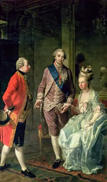 Hauzinger, Josef: Archduke Maximilian Franz visiting Marie Antoinette (1755-93) and Louis XVI 1755-93 and Louis XVI (1754-93)
