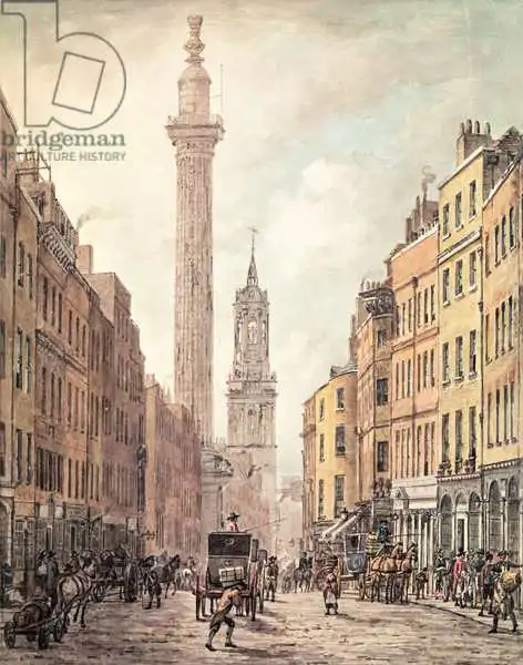 Marlow, William: View of Fish Street Hill, Monument and St. Magnus the Martyr from Gracechurch Street, London