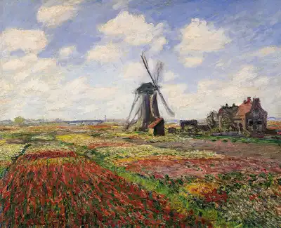 Monet, Claude: Tulipánové pole s Rijnsburským mlýnem