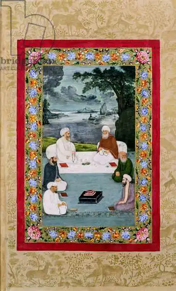 Indian school (18th century): Frau E-14 mystisches Gespräch zwischen sufitischen Sheikhs