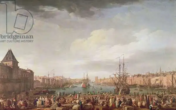 Vernet, Claude Joseph: Vue matinale du port intérieur de Marseille et du pavillon du Horloge du Parc