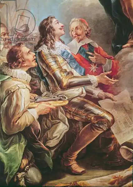 Loo, Carle Van: Louis XIII (1601-43) dedicating the Church of Notre-Dame-des-Victoires to the Virgin in 1629, detail of Louis XIII and Cardinal Richelieu (1581-1642) 1748-53