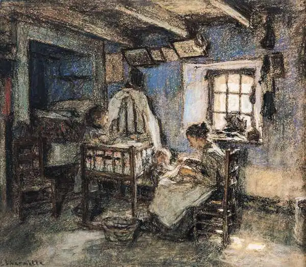 Lhermitte, Léon Augustin: Häuslicher Innenraum, Wissant