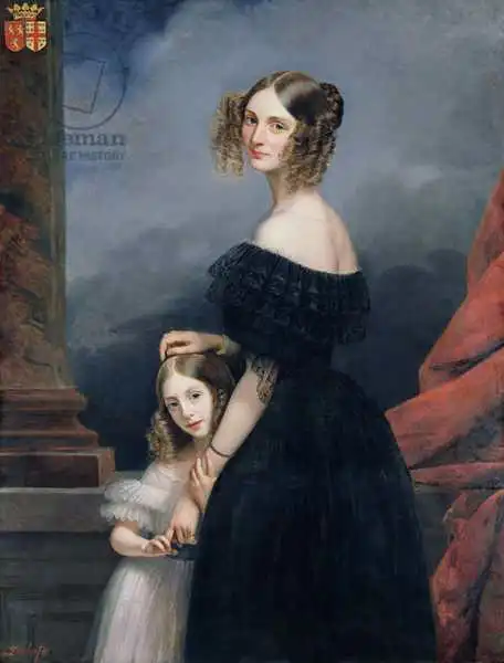 Dubufe, Claude-Marie: Portrait of Anne-Louise Alix de Montmorency, with her daughter