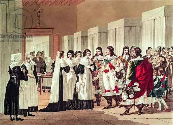 Lecomte, Hippolyte: Réunion entre Louis XIII (1601-43) et Marie-Louise Motier de la Fayette (1615-65) à L