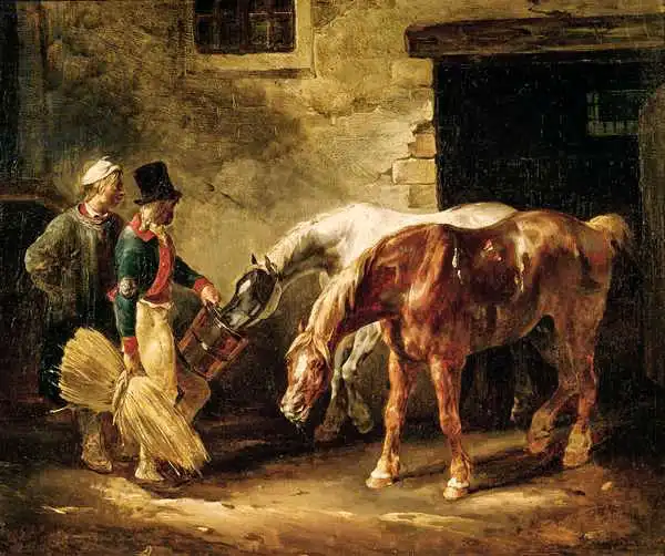 Géricault, Théodore: Two Post Horses at the Door of a Stable