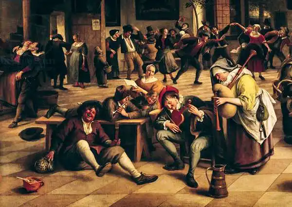 Steen, Jan Havicksz: Fête dans une auberge, détail du groupe central