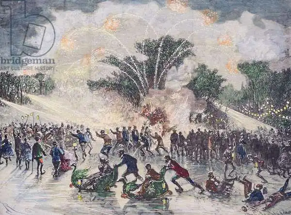 Riou, Edouard: Ice-skating party at the Bois de Boulogne, Paris