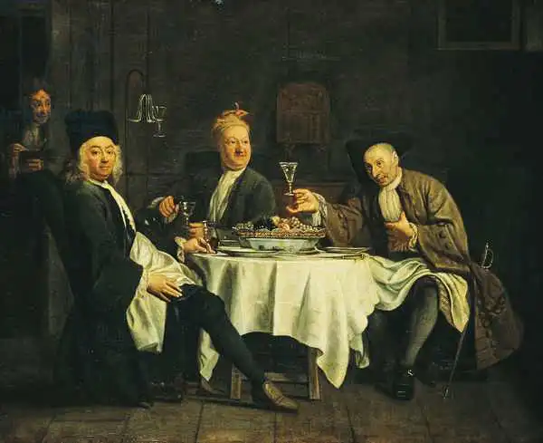 Jeaurat, Étienne: Poet Alexis Piron (1689-1773) at the Table with his Friends, Jean Joseph Vade (1720-57) and Charles Colle