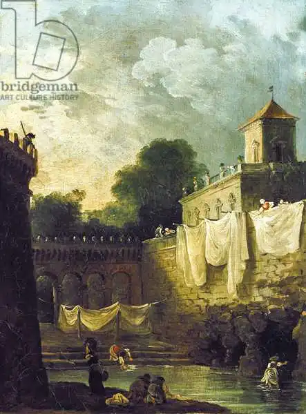 Robert, Hubert: Washerwomen in the Moat of an Italian Villa