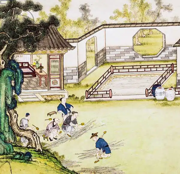 Japanese school (19th century): Sammeln von Bambus, um Papier zu machen