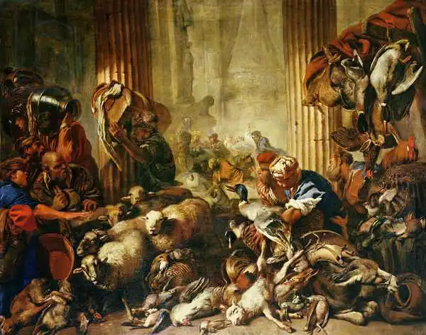 Castiglione, Benedetto: Jésus conduit les marchands du temple