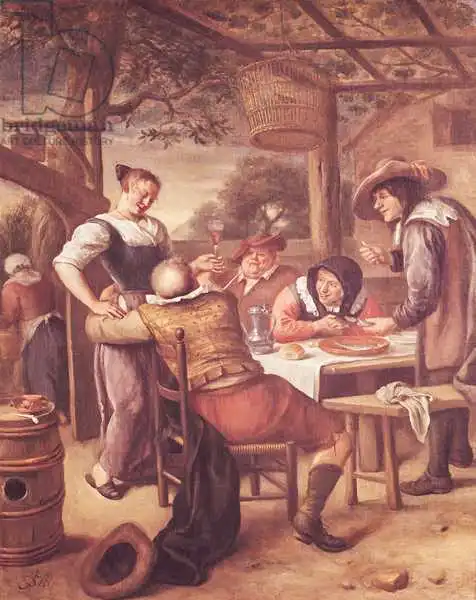 Steen, Jan Havicksz: Compagnie joyeuse sous un berceau