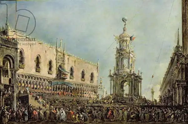 Guardi, Francesco: Doge Watching the Festival of Giovedi Grasso in the Piazzetta di San Marco