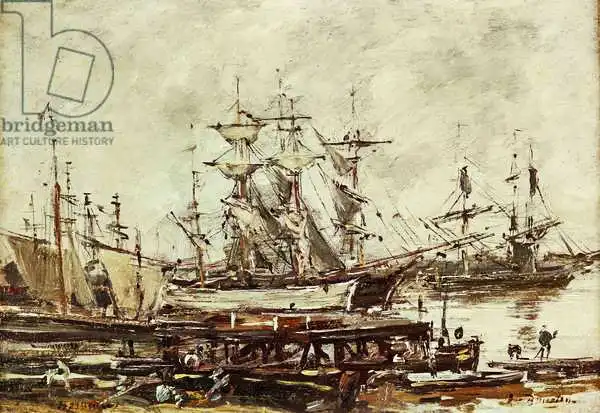 Boudin, Eugene Louis: Voiliers dans le port de Bordeaux