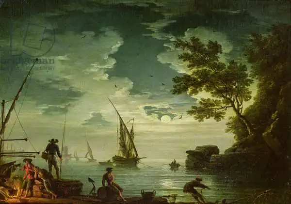 Vernet, Claude Joseph: Paysage marin, clair de lune
