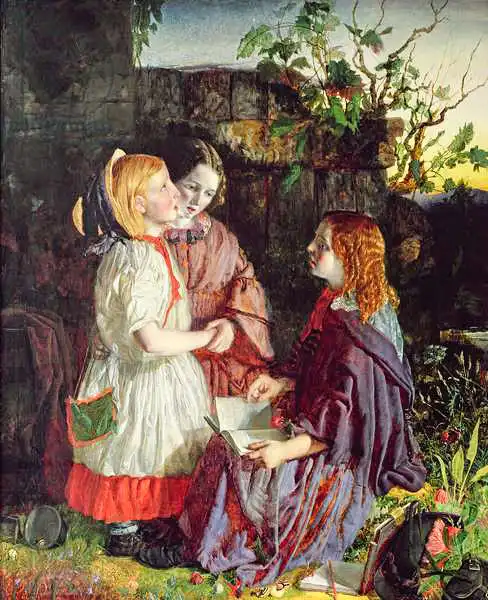 English school (19th century): Tres jóvenes en un paisaje