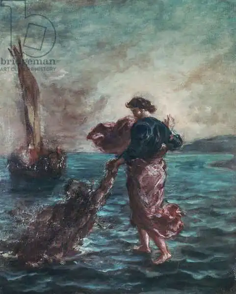 Delacroix, Eugene: Christ walking on water and reaching out his hand to save Saint Peter