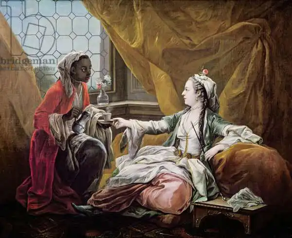 Loo, Carle Van: Sultana being offered coffee by a servant
