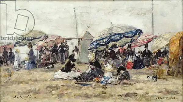 Boudin, Eugene Louis: Parasols sur la plage à Trouville