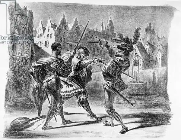 Delacroix, Eugene: Duel between Faust and Valentine, from Goethe