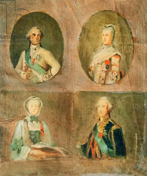 Delacroix, Eugene: Four Studies according to French Portraits of the 18th century