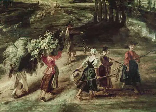 Rubens, Peter Paul: Peasants returning from the fields, detail of a group of peasant women in the foreground