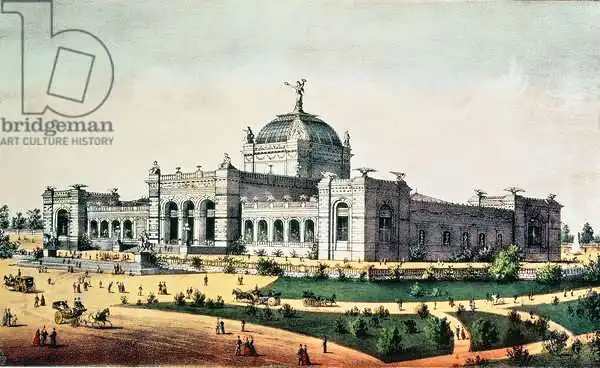 American school (19th century): Art Gallery, Grand United States Centennial Exhibition, Fairmount Park, Philadelphie, 1876, pub. par Currier et Ives